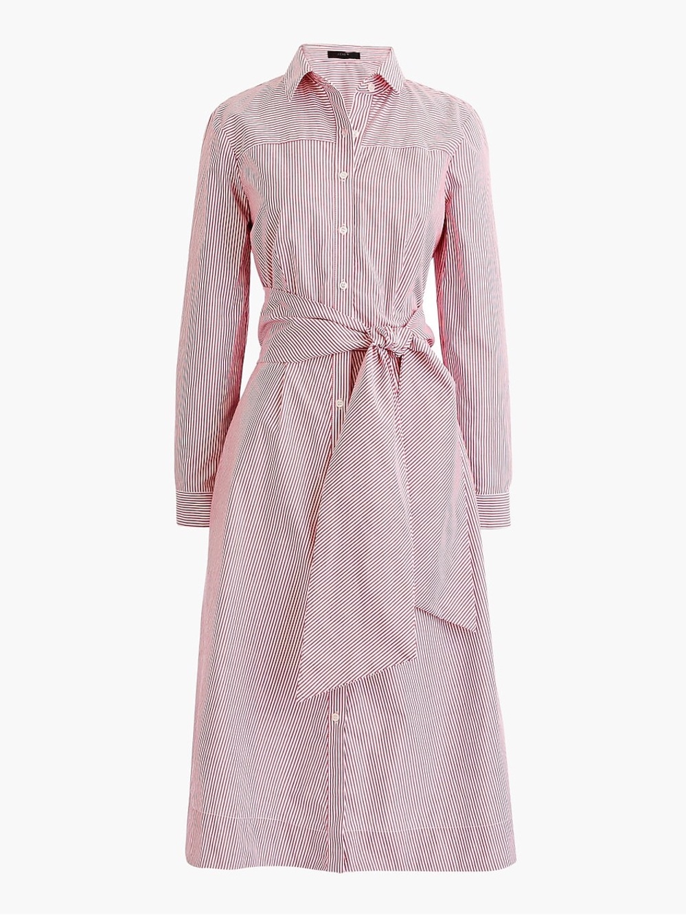 J. Crew Red & White Candy Striped Tie-Waist Shirt Dress
